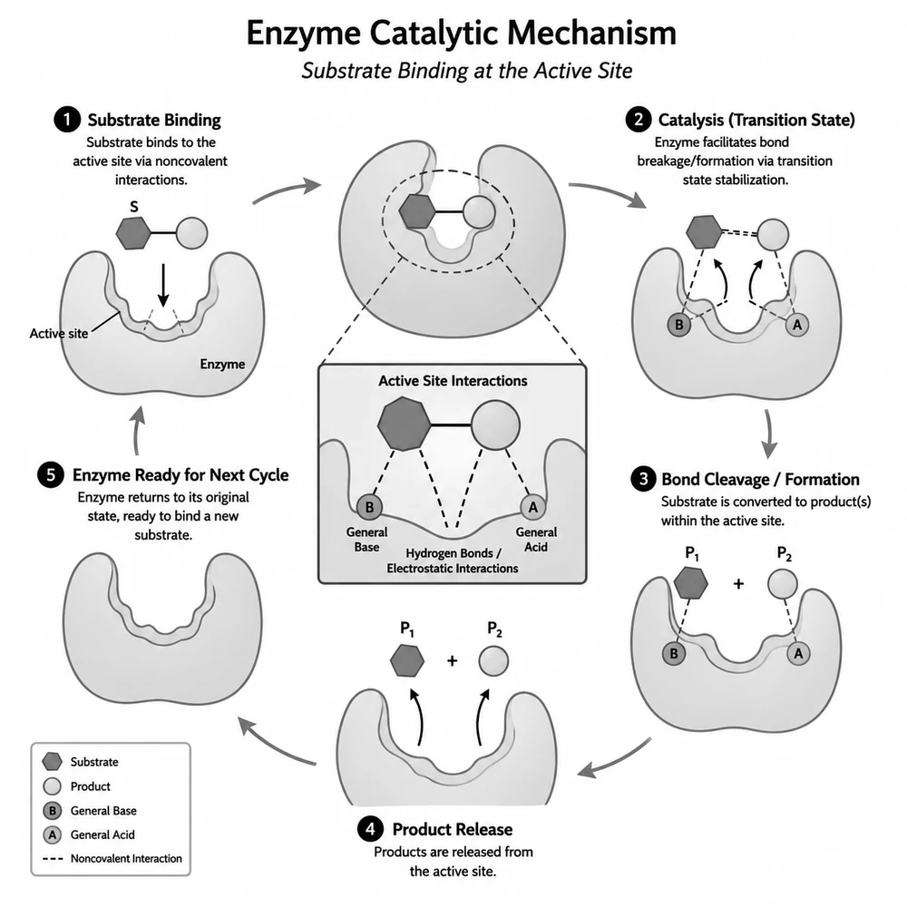 The same mechanism diagram recolored in grayscale with separable lightness steps for black-and-white print