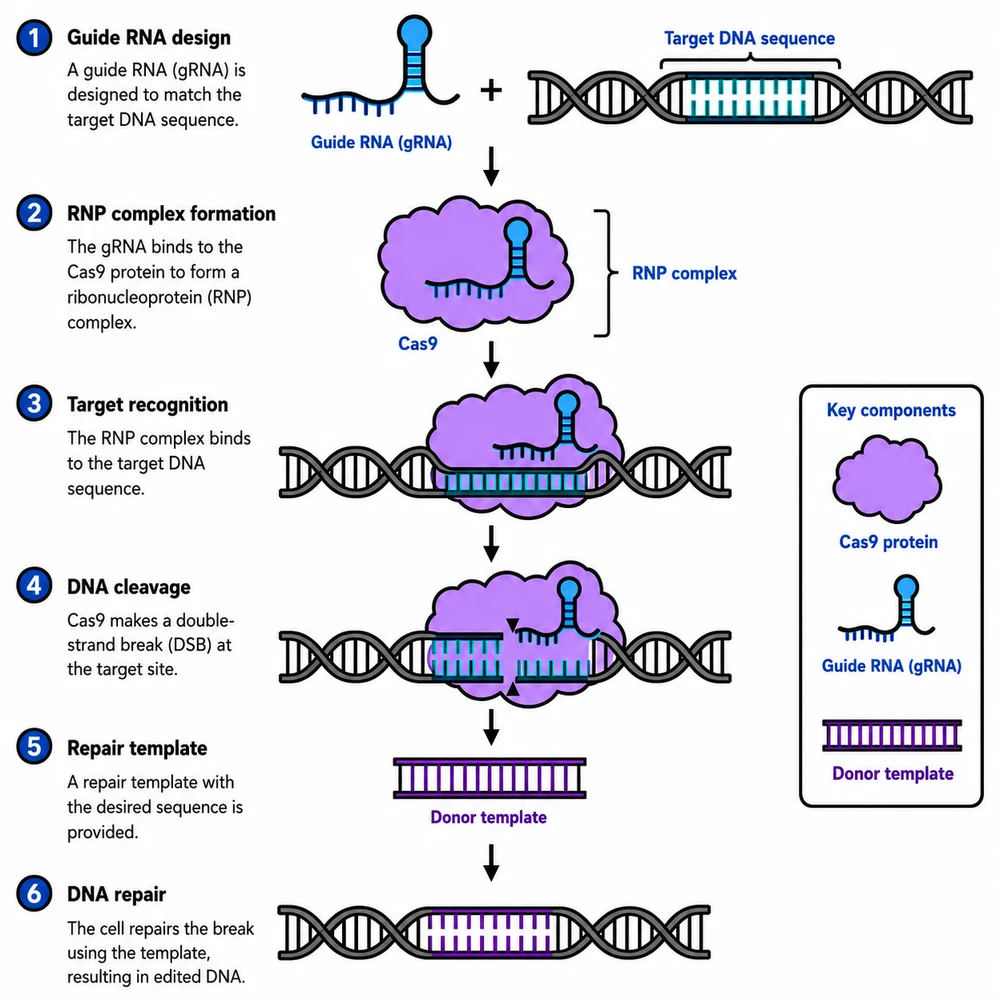 The same biology schematic restyled as a bold textbook diagram with thick black outlines and saturated fills